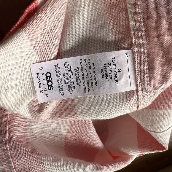 Asos Design Casual Short Sleeve Button Up Stripe Shirt S orange white summer - Picture 6 of 10